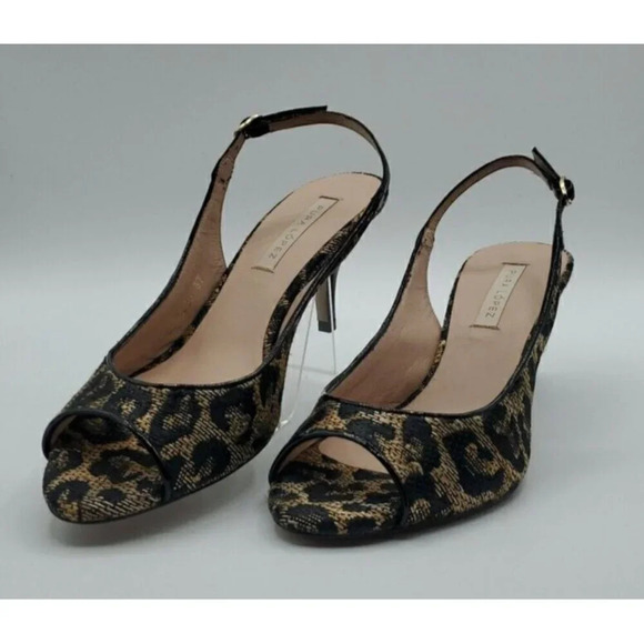 Pura Lopez Leopard Print Kitten Heel Sandals Size 37 EUR ( 7 US)  NWOB - Picture 1 of 11